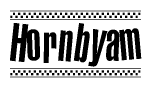 The clipart image displays the text Hornbyam in a bold, stylized font. It is enclosed in a rectangular border with a checkerboard pattern running below and above the text, similar to a finish line in racing. 