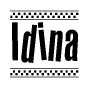 The clipart image displays the text Idina in a bold, stylized font. It is enclosed in a rectangular border with a checkerboard pattern running below and above the text, similar to a finish line in racing. 