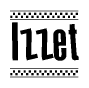 The clipart image displays the text Izzet in a bold, stylized font. It is enclosed in a rectangular border with a checkerboard pattern running below and above the text, similar to a finish line in racing. 