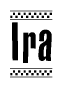 The clipart image displays the text Ira in a bold, stylized font. It is enclosed in a rectangular border with a checkerboard pattern running below and above the text, similar to a finish line in racing. 