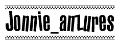 The clipart image displays the text Jonnie anzures in a bold, stylized font. It is enclosed in a rectangular border with a checkerboard pattern running below and above the text, similar to a finish line in racing. 