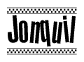The image contains the text Jonquil in a bold, stylized font, with a checkered flag pattern bordering the top and bottom of the text.