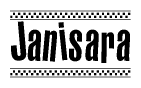 The clipart image displays the text Janisara in a bold, stylized font. It is enclosed in a rectangular border with a checkerboard pattern running below and above the text, similar to a finish line in racing. 