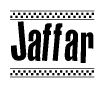 The clipart image displays the text Jaffar in a bold, stylized font. It is enclosed in a rectangular border with a checkerboard pattern running below and above the text, similar to a finish line in racing. 
