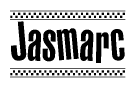 The clipart image displays the text Jasmarc in a bold, stylized font. It is enclosed in a rectangular border with a checkerboard pattern running below and above the text, similar to a finish line in racing. 