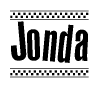 The clipart image displays the text Jonda in a bold, stylized font. It is enclosed in a rectangular border with a checkerboard pattern running below and above the text, similar to a finish line in racing. 