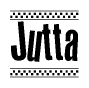 The clipart image displays the text Jutta in a bold, stylized font. It is enclosed in a rectangular border with a checkerboard pattern running below and above the text, similar to a finish line in racing. 