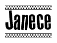 The clipart image displays the text Janece in a bold, stylized font. It is enclosed in a rectangular border with a checkerboard pattern running below and above the text, similar to a finish line in racing. 