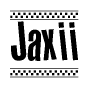 The image contains the text Jaxii in a bold, stylized font, with a checkered flag pattern bordering the top and bottom of the text.