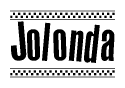 The clipart image displays the text Jolonda in a bold, stylized font. It is enclosed in a rectangular border with a checkerboard pattern running below and above the text, similar to a finish line in racing. 