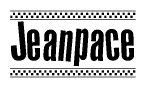 The clipart image displays the text Jeanpace in a bold, stylized font. It is enclosed in a rectangular border with a checkerboard pattern running below and above the text, similar to a finish line in racing. 