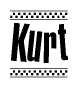 The clipart image displays the text Kurt in a bold, stylized font. It is enclosed in a rectangular border with a checkerboard pattern running below and above the text, similar to a finish line in racing. 