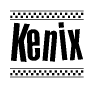 The image contains the text Kenix in a bold, stylized font, with a checkered flag pattern bordering the top and bottom of the text.