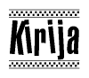 The image contains the text Kirija in a bold, stylized font, with a checkered flag pattern bordering the top and bottom of the text.