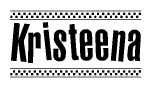 The image contains the text Kristeena in a bold, stylized font, with a checkered flag pattern bordering the top and bottom of the text.
