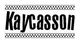 The clipart image displays the text Kaycasson in a bold, stylized font. It is enclosed in a rectangular border with a checkerboard pattern running below and above the text, similar to a finish line in racing. 