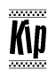 The clipart image displays the text Kip in a bold, stylized font. It is enclosed in a rectangular border with a checkerboard pattern running below and above the text, similar to a finish line in racing. 