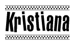 The image is a black and white clipart of the text Kristiana in a bold, italicized font. The text is bordered by a dotted line on the top and bottom, and there are checkered flags positioned at both ends of the text, usually associated with racing or finishing lines.