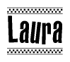The clipart image displays the text Laura in a bold, stylized font. It is enclosed in a rectangular border with a checkerboard pattern running below and above the text, similar to a finish line in racing. 