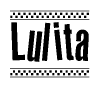The clipart image displays the text Lulita in a bold, stylized font. It is enclosed in a rectangular border with a checkerboard pattern running below and above the text, similar to a finish line in racing. 
