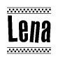 The clipart image displays the text Lena in a bold, stylized font. It is enclosed in a rectangular border with a checkerboard pattern running below and above the text, similar to a finish line in racing. 