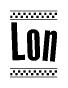 The clipart image displays the text Lon in a bold, stylized font. It is enclosed in a rectangular border with a checkerboard pattern running below and above the text, similar to a finish line in racing. 