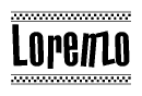 The clipart image displays the text Lorenzo in a bold, stylized font. It is enclosed in a rectangular border with a checkerboard pattern running below and above the text, similar to a finish line in racing. 