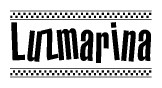 The clipart image displays the text Luzmarina in a bold, stylized font. It is enclosed in a rectangular border with a checkerboard pattern running below and above the text, similar to a finish line in racing. 