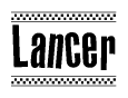 The clipart image displays the text Lancer in a bold, stylized font. It is enclosed in a rectangular border with a checkerboard pattern running below and above the text, similar to a finish line in racing. 