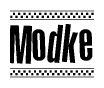 The clipart image displays the text Modke in a bold, stylized font. It is enclosed in a rectangular border with a checkerboard pattern running below and above the text, similar to a finish line in racing. 