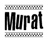 The clipart image displays the text Murat in a bold, stylized font. It is enclosed in a rectangular border with a checkerboard pattern running below and above the text, similar to a finish line in racing. 