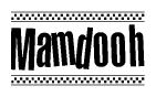 The clipart image displays the text Mamdooh in a bold, stylized font. It is enclosed in a rectangular border with a checkerboard pattern running below and above the text, similar to a finish line in racing. 