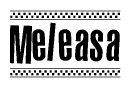 The clipart image displays the text Meleasa in a bold, stylized font. It is enclosed in a rectangular border with a checkerboard pattern running below and above the text, similar to a finish line in racing. 