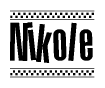 The clipart image displays the text Nikole in a bold, stylized font. It is enclosed in a rectangular border with a checkerboard pattern running below and above the text, similar to a finish line in racing. 
