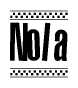 The clipart image displays the text Nola in a bold, stylized font. It is enclosed in a rectangular border with a checkerboard pattern running below and above the text, similar to a finish line in racing. 