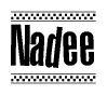 The clipart image displays the text Nadee in a bold, stylized font. It is enclosed in a rectangular border with a checkerboard pattern running below and above the text, similar to a finish line in racing. 