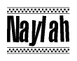The image contains the text Naylah in a bold, stylized font, with a checkered flag pattern bordering the top and bottom of the text.