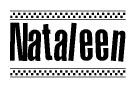 The clipart image displays the text Nataleen in a bold, stylized font. It is enclosed in a rectangular border with a checkerboard pattern running below and above the text, similar to a finish line in racing. 