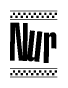 The image is a black and white clipart of the text Nur in a bold, italicized font. The text is bordered by a dotted line on the top and bottom, and there are checkered flags positioned at both ends of the text, usually associated with racing or finishing lines.