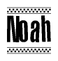 The clipart image displays the text Noah in a bold, stylized font. It is enclosed in a rectangular border with a checkerboard pattern running below and above the text, similar to a finish line in racing. 