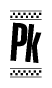 The image is a black and white clipart of the text Pk in a bold, italicized font. The text is bordered by a dotted line on the top and bottom, and there are checkered flags positioned at both ends of the text, usually associated with racing or finishing lines.