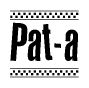 The image contains the text Pat-a in a bold, stylized font, with a checkered flag pattern bordering the top and bottom of the text.