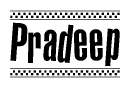 The image contains the text Pradeep in a bold, stylized font, with a checkered flag pattern bordering the top and bottom of the text.