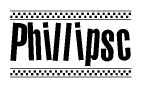 The image contains the text Phillipsc in a bold, stylized font, with a checkered flag pattern bordering the top and bottom of the text.