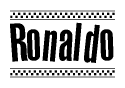 The image contains the text Ronaldo in a bold, stylized font, with a checkered flag pattern bordering the top and bottom of the text.