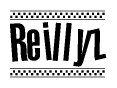 The clipart image displays the text Reillyz in a bold, stylized font. It is enclosed in a rectangular border with a checkerboard pattern running below and above the text, similar to a finish line in racing. 