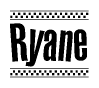 The image contains the text Ryane in a bold, stylized font, with a checkered flag pattern bordering the top and bottom of the text.