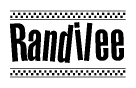 The clipart image displays the text Randilee in a bold, stylized font. It is enclosed in a rectangular border with a checkerboard pattern running below and above the text, similar to a finish line in racing. 