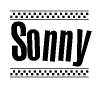 The clipart image displays the text Sonny in a bold, stylized font. It is enclosed in a rectangular border with a checkerboard pattern running below and above the text, similar to a finish line in racing. 