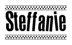 The image contains the text Steffanie in a bold, stylized font, with a checkered flag pattern bordering the top and bottom of the text.